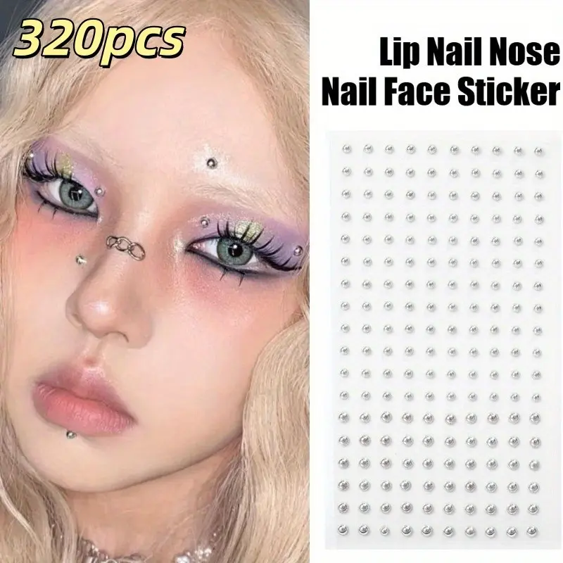 320pcs Non-Piercing Lip Studs, Self-Adhesive Waterproof Reusable Fake Piercings, Eyebrow Nipple Nose Ring Body Belly Button Jewelry