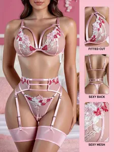 Women's Lace Sexy Trim Lingerie Underwear Set, 5-Piece Includes Bra Panties Garter Belts, Soft Breathable Fabric, Perfect for Holidays and Parties curvy dormir elegante computer love bra