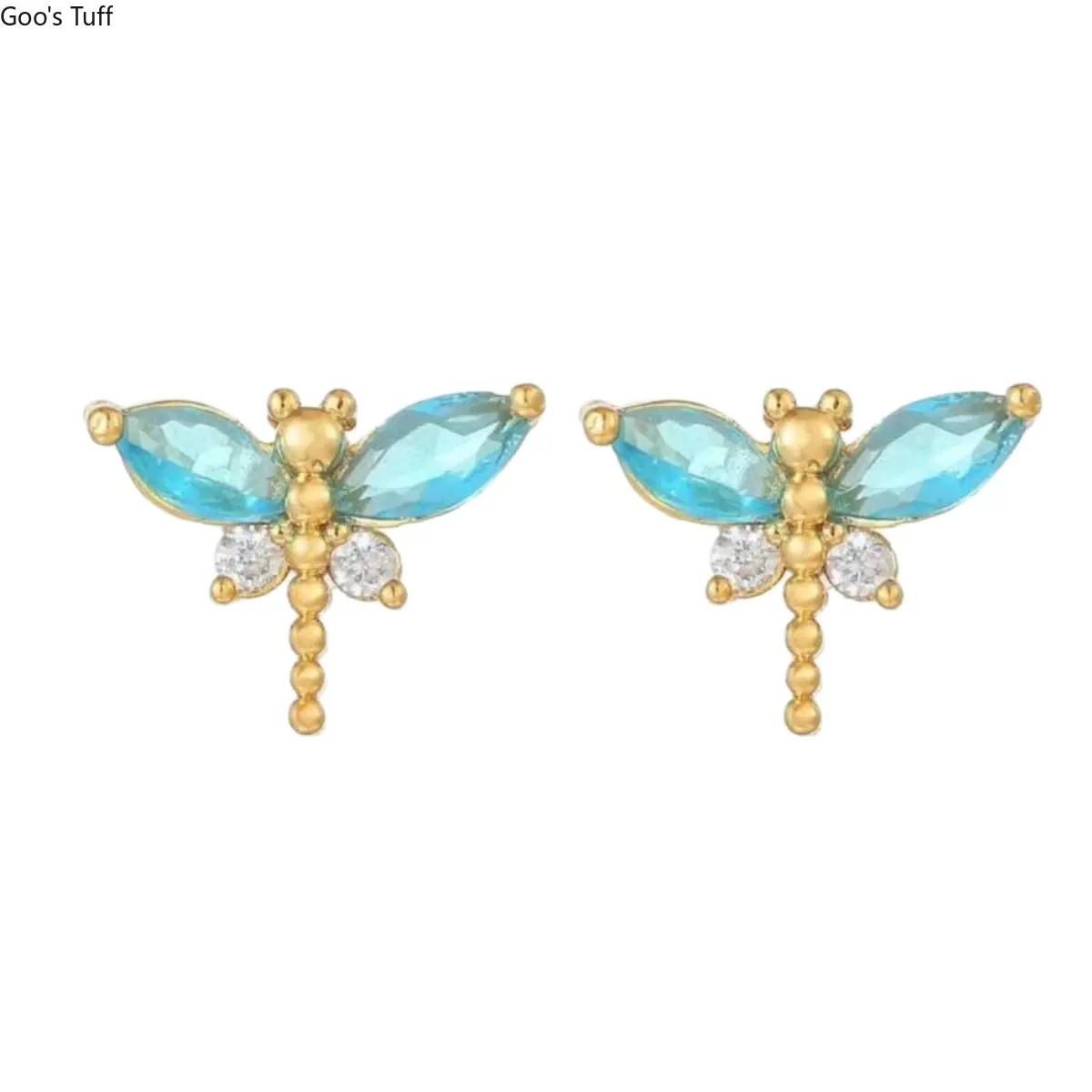 Women's Cute Dragonfly Stud Earrings, Sparkly Blue Zircon Tiny Elegant Costume Jewelry for Summer Daily Dating Outfits
