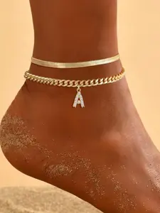 Layered Ankle Bracelets for Women Dainty Chain Initial Pendant Anklets Set Hypoallergenic A-Z Gifts for Girls Trendy Adjustable Size Waterproof Costume Accessories