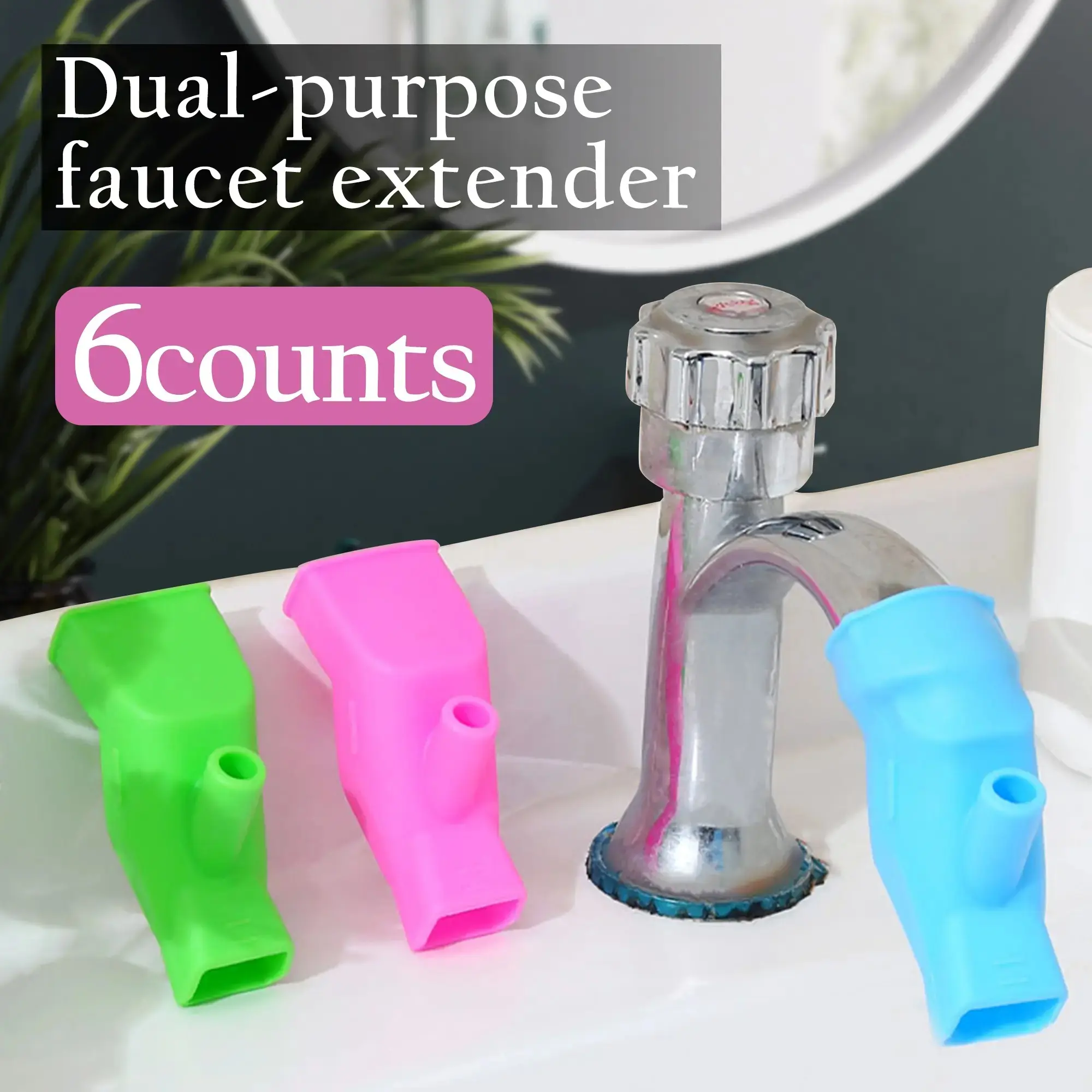 🚰 Splash-Free Faucet Extenders 6-Pack｜Silicone Tap Spout Connectors, Kitchen Faucet Attachment for Kitchen Sink, Easy Install, Kids Washing Aid, Kitchen Sink Accessories
