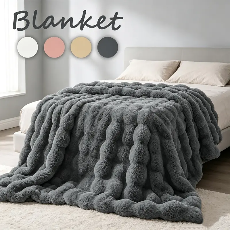 Luxury‑Look Textured Wave Plush Fluffy Throw Blanket, Solid‑Color Home Cover, Fashion Bedding Decor for Living Room, Bedroom and Guest Space