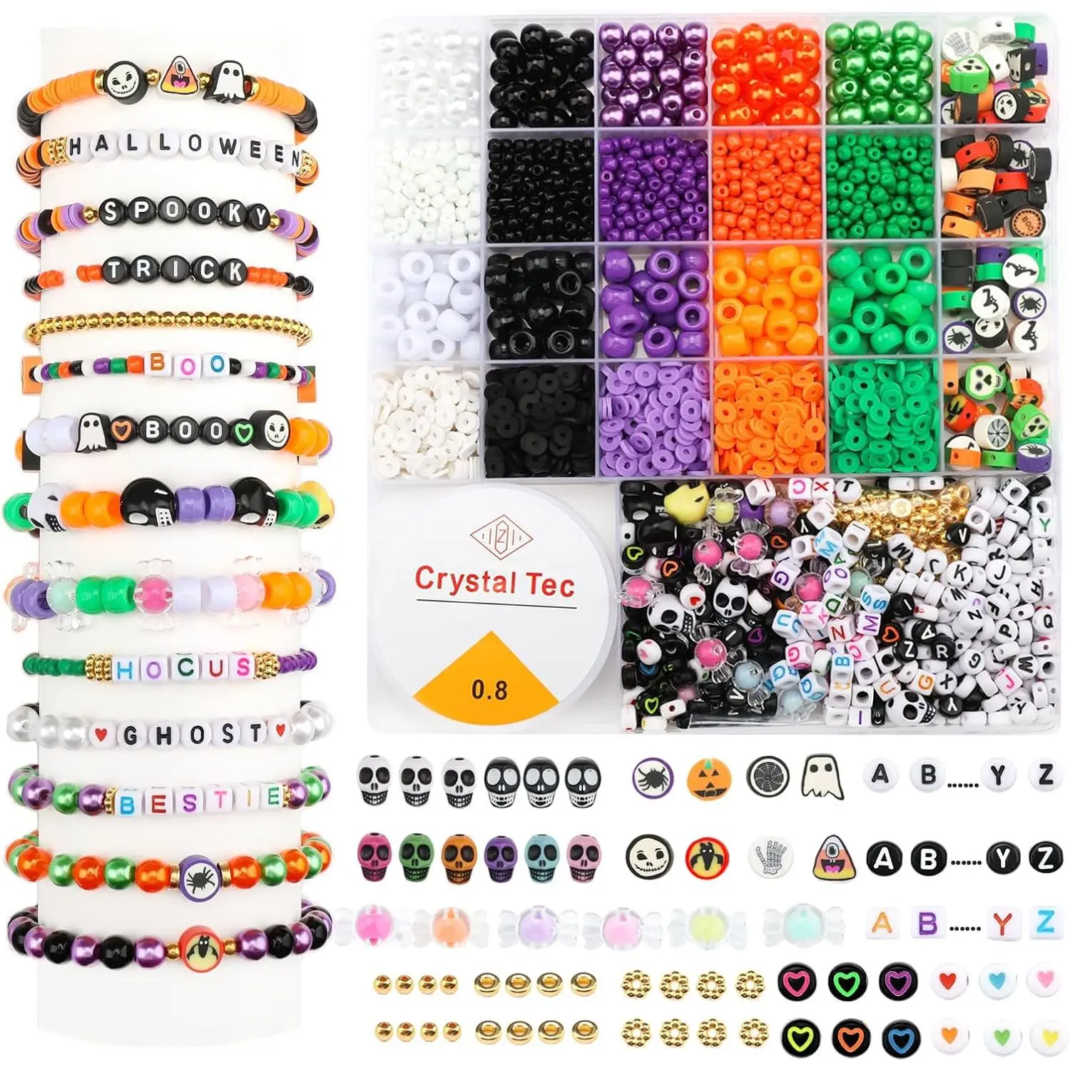 3010 count Halloween Bracelet Making Kit,  Halloween Bead Polymer Clay Beads Skull Beads Glasses  Bead for Necklace  Making DIY Crafts