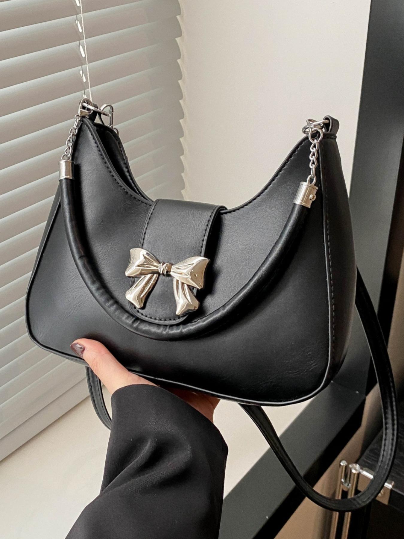 Minimalist Temperament Bow Decorated Shoulder Bag, 2025 New Style Solid Color Crossbody Bag with Adjustable Strap for Work & Daily Used, Casual Trendy Versatile High-quality Luxury Bag, Adjustable Strap Purse, Casual Crossbody Bags