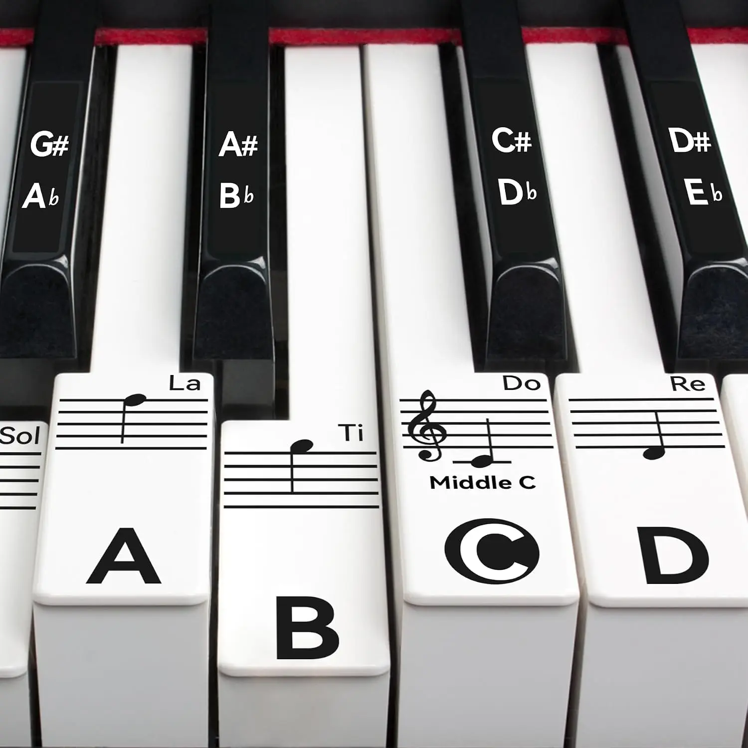 Piano Keyboard Stickers for 88/76/61/54/49 , Transparent and Removable Piano Stickers for Beginners and , Keyboard Letters Labels Notes Guide (Black)