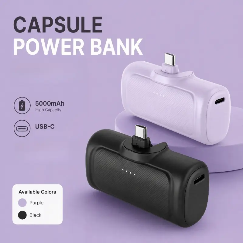 Compact 5000mAh 22.5W Fast Charging Power Bank, Dual Ports & LED Indicator, Portable Travel Charger for Smartphones