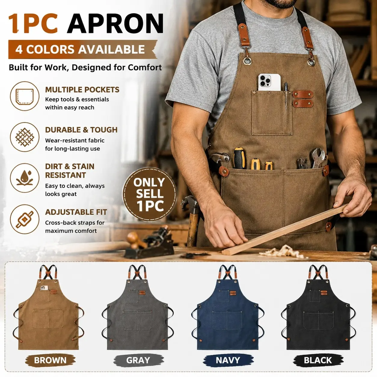 Adjustable Carpenter Apron with Multiple Pockets, Polyester Blend, Ideal for Woodworking, Gardening, Cooking, DIY Projects, Kitchen Cooking Aprons, Pocketed Aprons