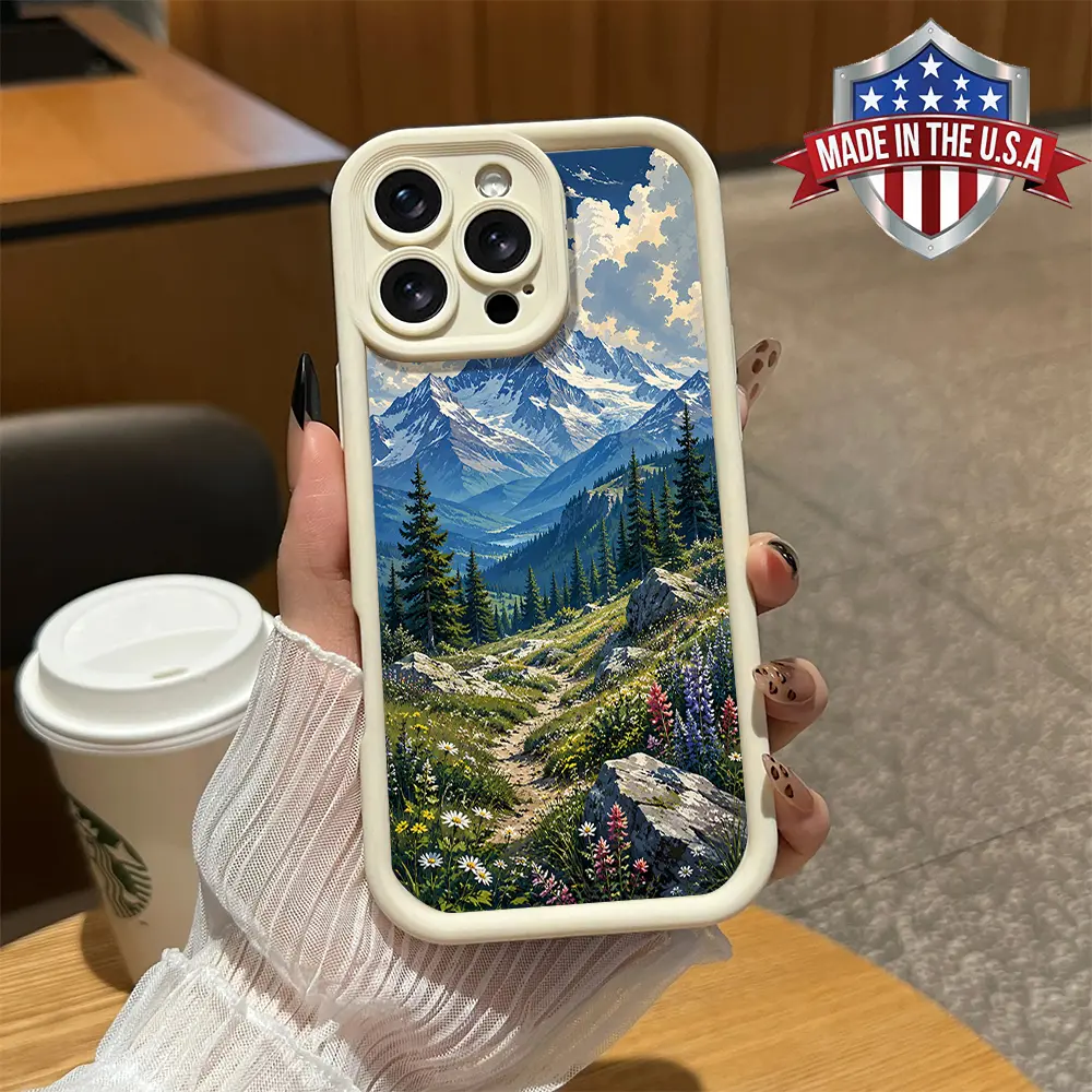 Artistic Mountain Landscape Design Case for iPhone 17 16 15 14 Pro Max 13 12 11 XR XS Plus Air Slim Shockproof Anti Drop TPU Cover Gift for Nature Lovers Friends