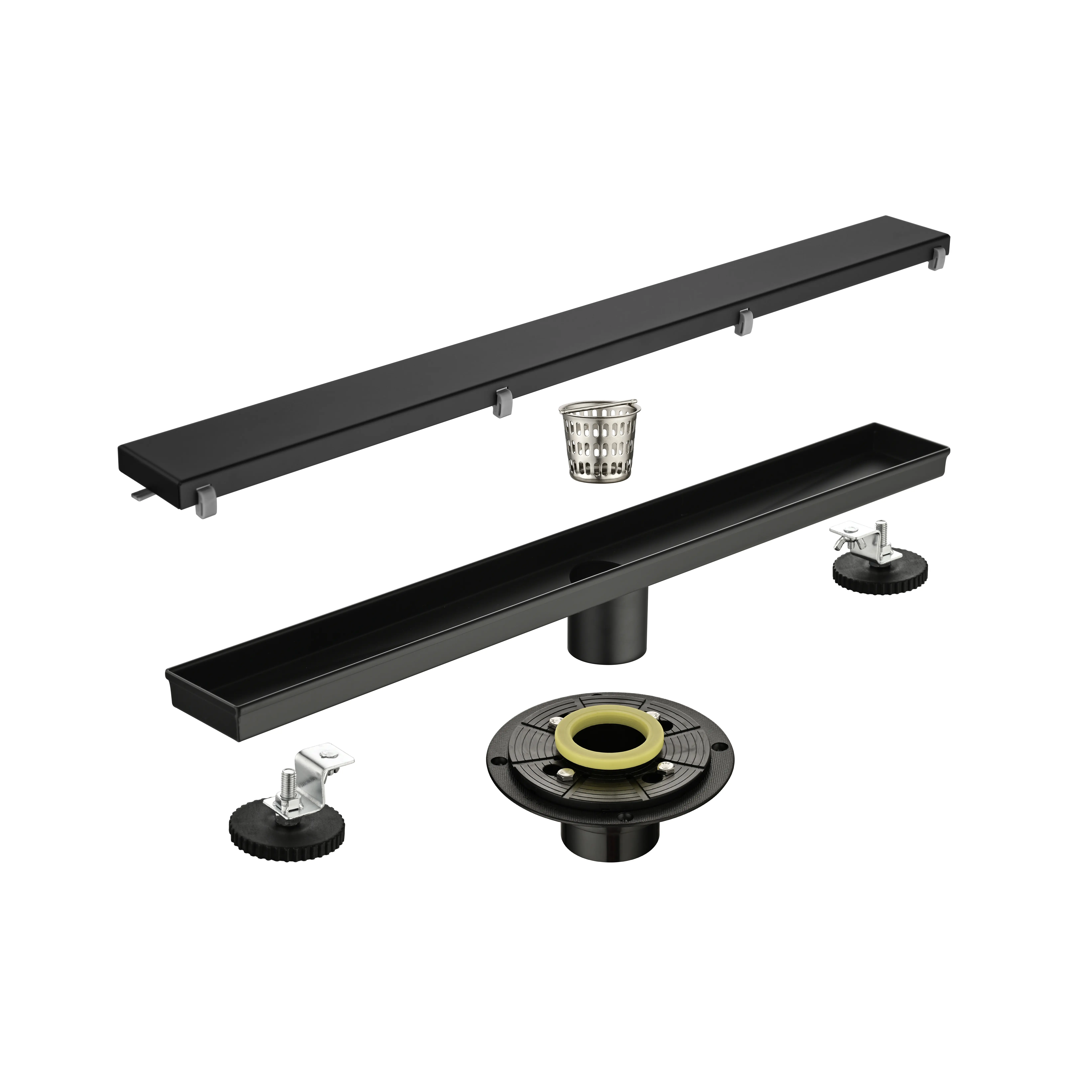 ARCH 24 Inch Linear Shower Drain with Removable Cover, 304 Stainless Steel Bathroom Floor Drain with Hair Strainer and Leveling Feet, Flange, Brushed Finish, for Tile Shower Base, Wet Room, Walk-In Shower, 1 Pack, Bathroom Shower Door for Bathtub