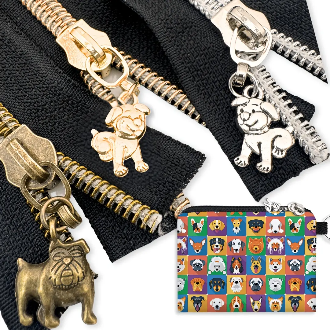 5pcs #5 Nylon Zipper Pulls, Cute Puppy Style Nylon Zippers (with Metal Pull Tab), Suitable for Handbags, Jackets, Wallets, Bags, Ideal for Pouches, Pockets, Garments and DIY Sewing Replacement