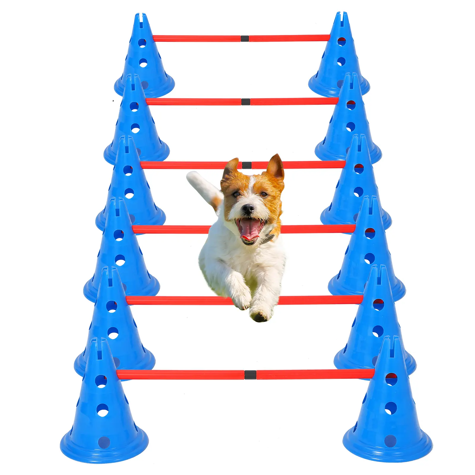 Speed Agile Hurdle Cone Set,  6 PCS Training Kit with 12 Cones & 6 Agile Rods Combo, Dog Agile Equipment with Carry Bag
