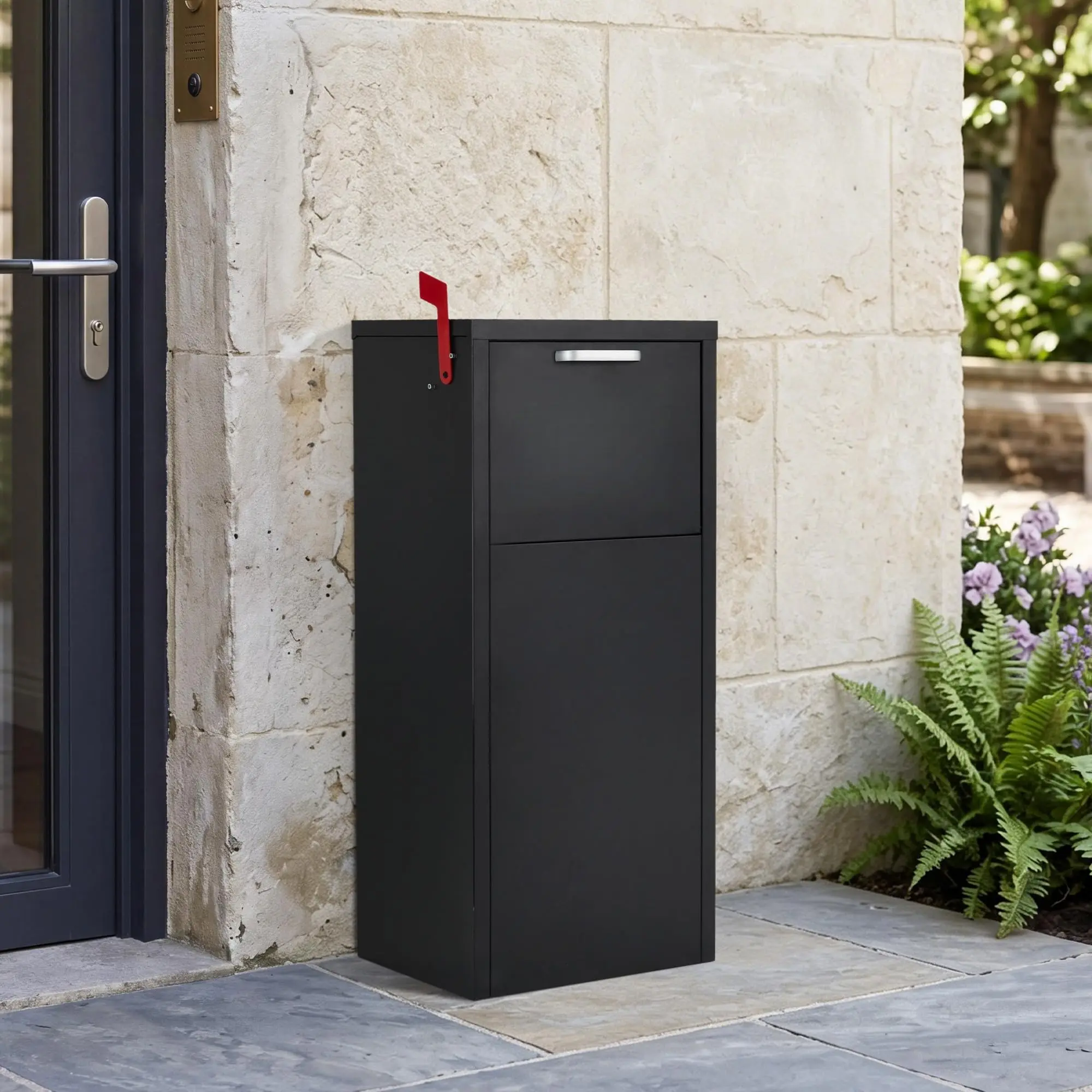 Outdoor Package Delivery Box for Porch, Large Security Mailbox with Lock, Galvanized Steel Parcel Drop Box with Two Keys, Weatherproof Mail Organizer for Home Front Door Yard