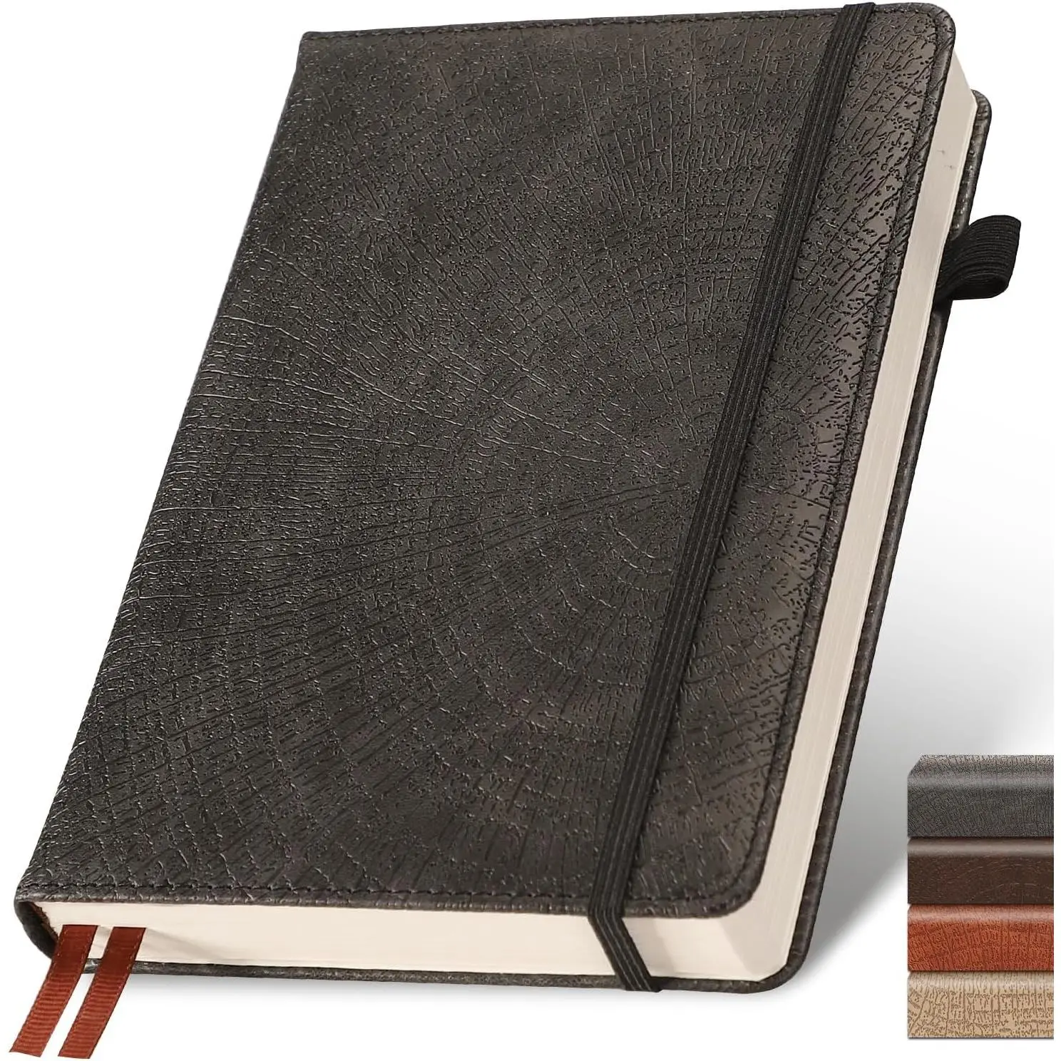 Blank Journal Notebook,256 Pages,A5 Size (5.7'' x 8.3''), Tree Growth Rings Leather Hardcover Journal,100 GSM Thick Paper,for Daily,Work,School,Note Taking(Khaki)