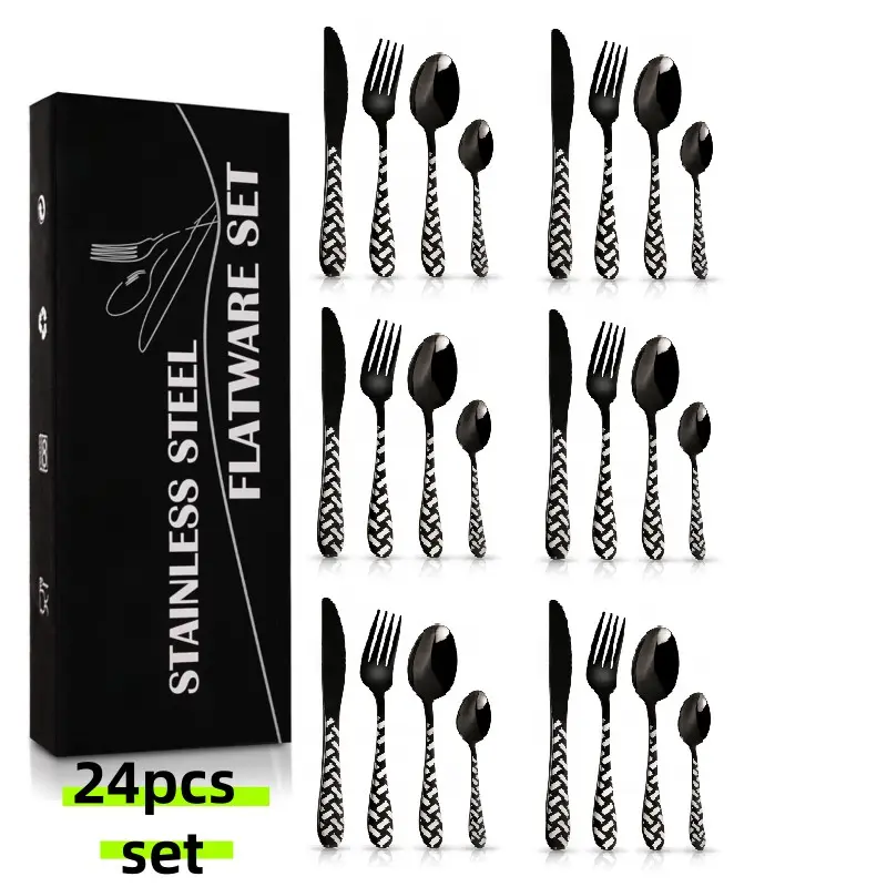 24 Piece Stainless Steel Tableware Cutlery Set, Modern Woven Handle, Dishwasher Safe, Rust Resistant, Ideal for Home Dining & Parties