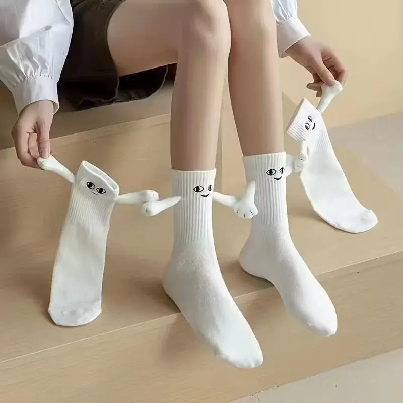 Couple's Magnetic Toe-Link Socks - Playful Cartoon Design, Breathable Mid-Calf Socks for Gifts