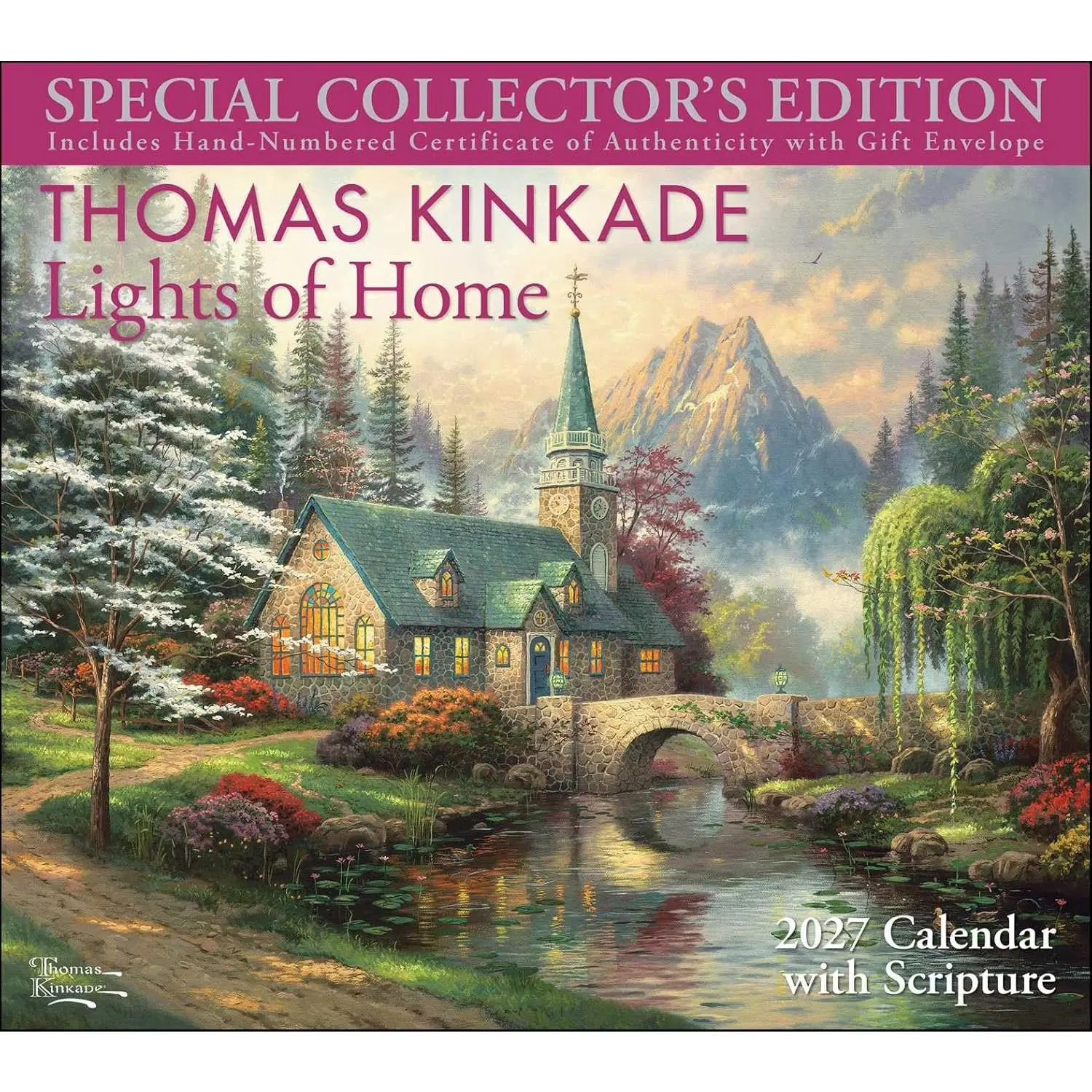 Thomas Kinkade Collector's Scripture Edition 2027 Deluxe Wall Calendar + Print: Lights of Home
