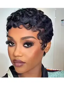 Machine-Made Pixie Cut Short Curly Wig Natural Color Full Machine Made Wig For Black Women