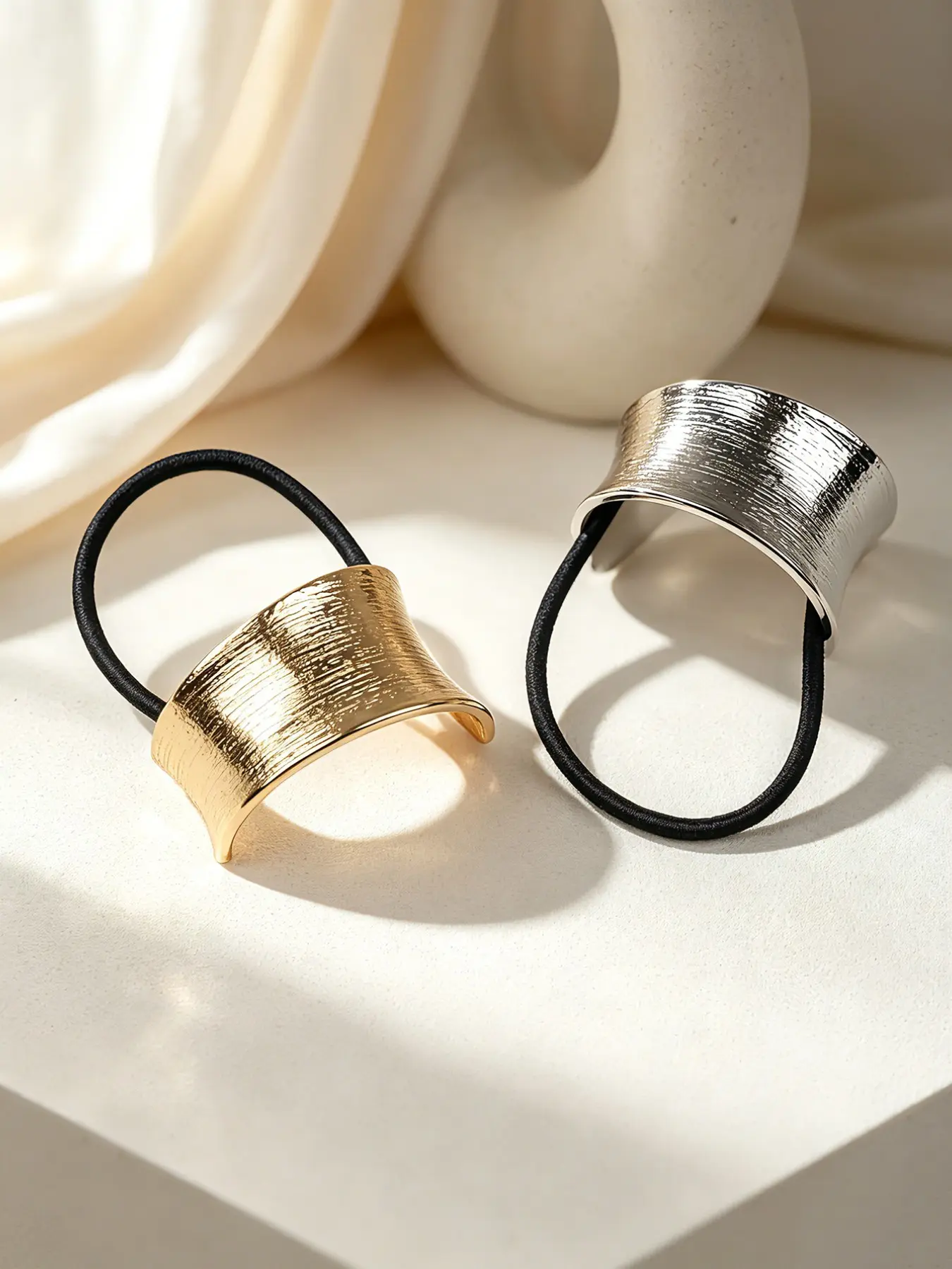 2pcs Metal Geometric Hairbands, High-End Versatile Ponytail Holders, Perfect for Daily Use and Parties, Stylish Hair Accessories