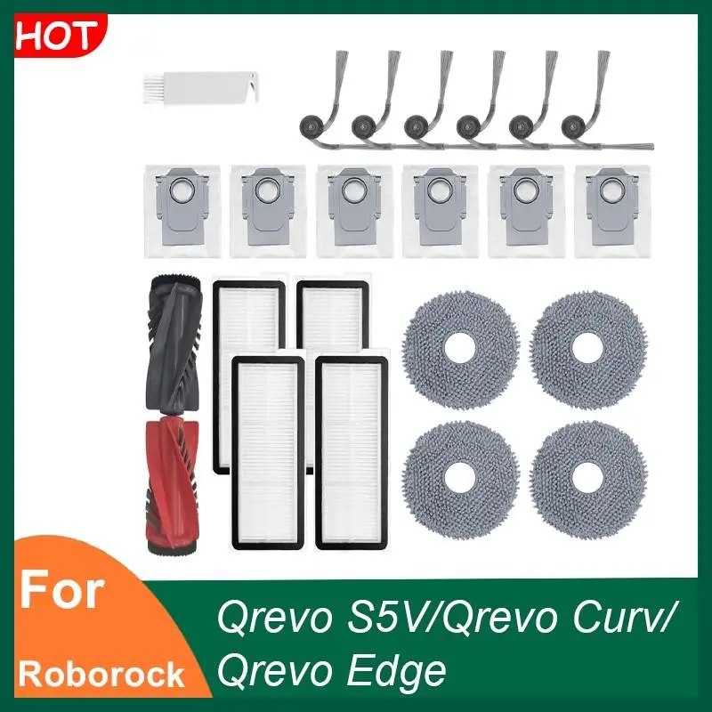 For roborock24Pcs Q Revo Accessories Kit Replacement Compatible with Roborock Q Revo Robot Vacuum, 2 Main Brush, 4 Mop Cloth Pads, 6 Side Brushes, 4 HEPA Filters,6 Dust Bag, 1 Cleaning Tool