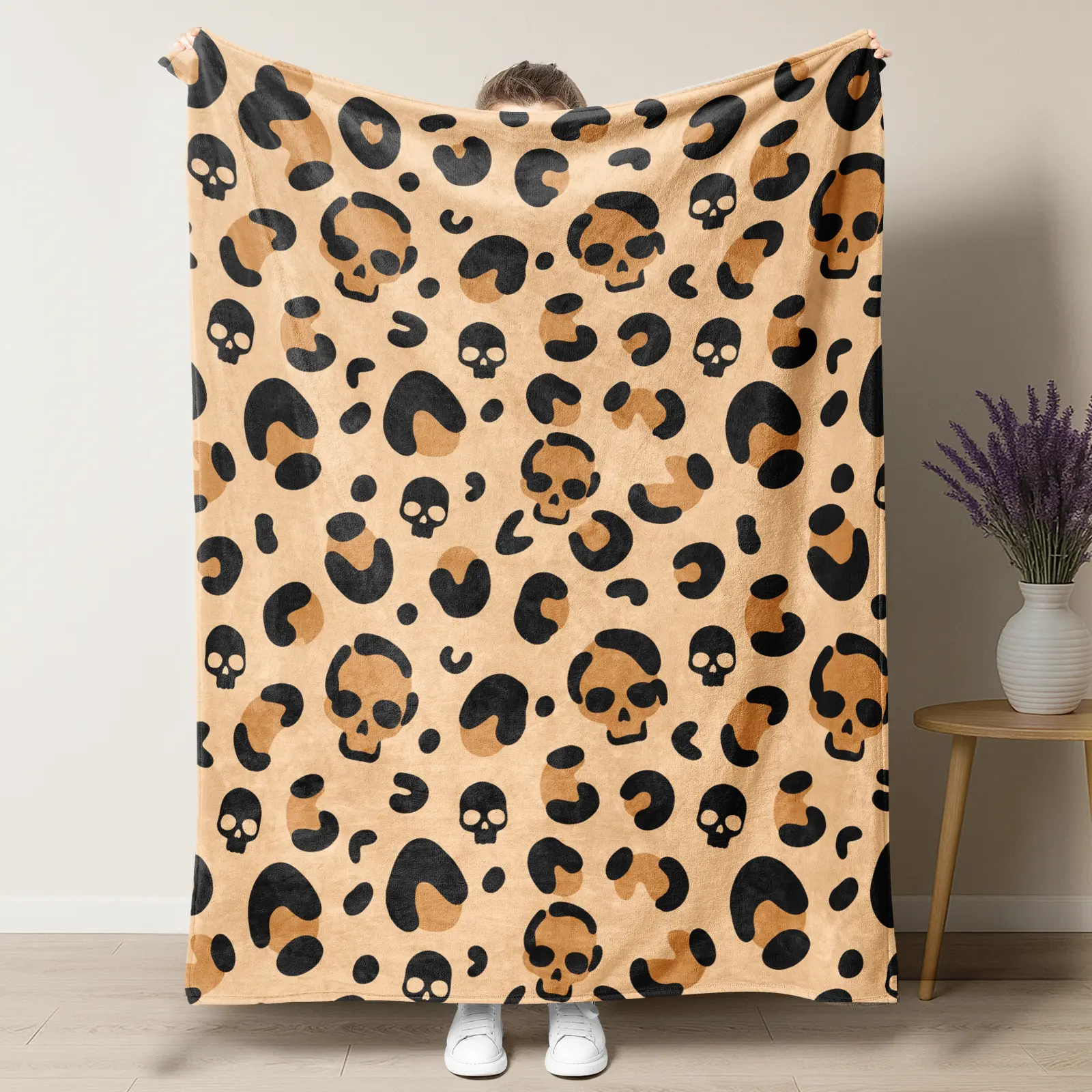 Leopard Print Skull Throw   villager blanket, Retro Cheetah Print Skeleton Fleece Blanket, Spooky Gothic Home Decor, Halloween Gift For Goth Lovers