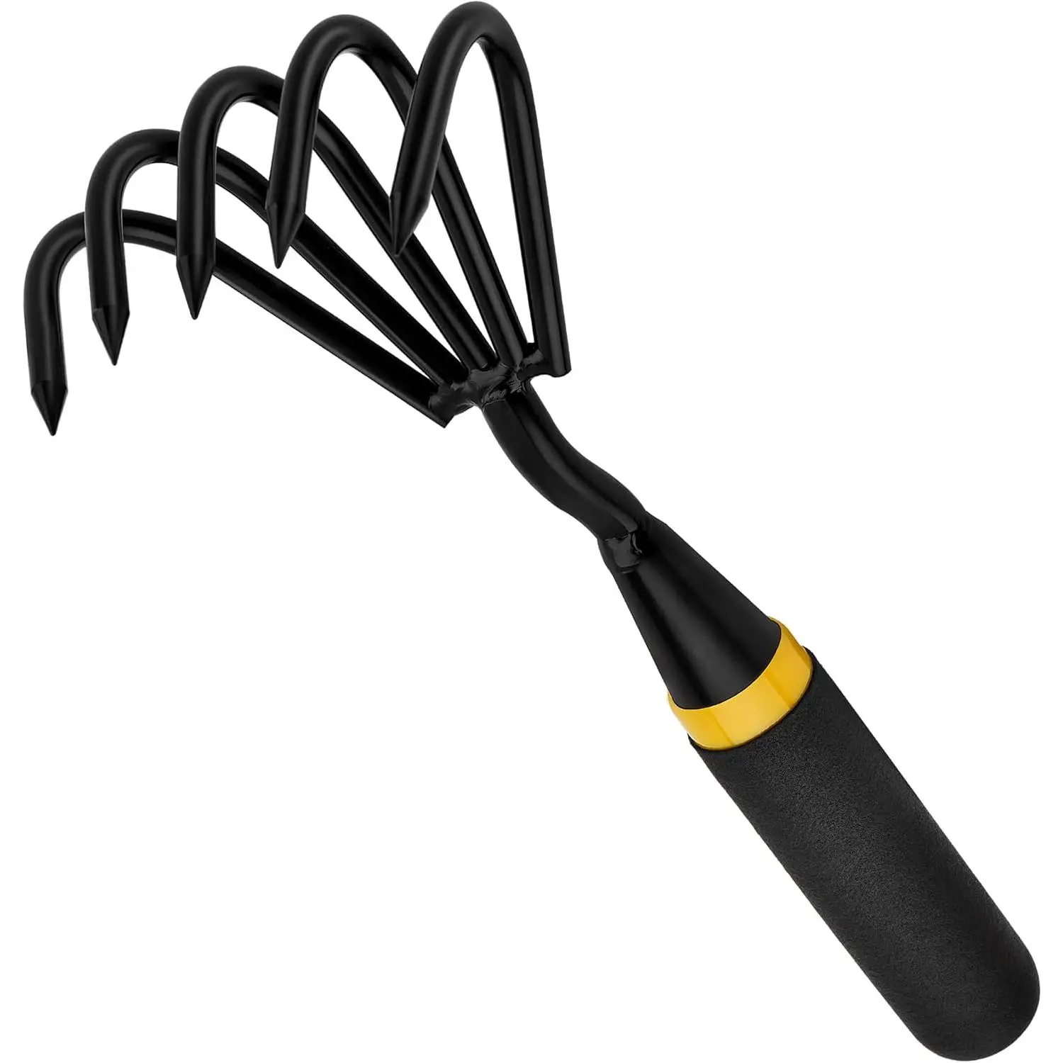 Hand Rake and Weeder Cultivator – 5-Claw Heavy Duty Stainless Steel Garden Tool for Small Gardens, Soil Loosening and Weeding – Ergonomic Handle, Durable Hand Tools for Easy Gardening