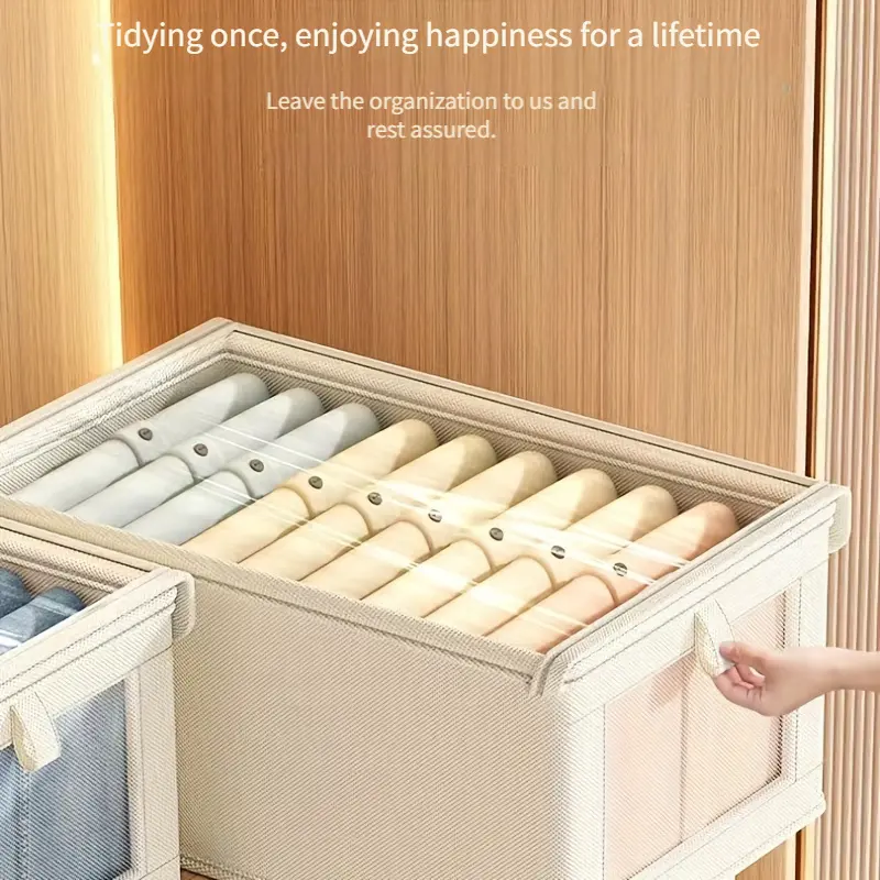 4-pack large-capacity Oxford cloth clothing storage and organization boxes, with small viewing window -  clothing and underwear storage, quilt storage and organization boxes, home storage and organization boxes, under-bed storage and organization boxes