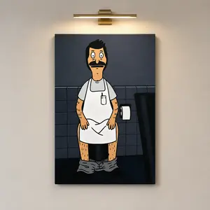 1pc Bob's Burgers Belcher Bathroom Scene Framed Canvas Print - Lightweight Funny TV Show Wall Art Decor, Ready-to-Hang Abstract Face Design for Living Room, Bathroom Decoration & Gift