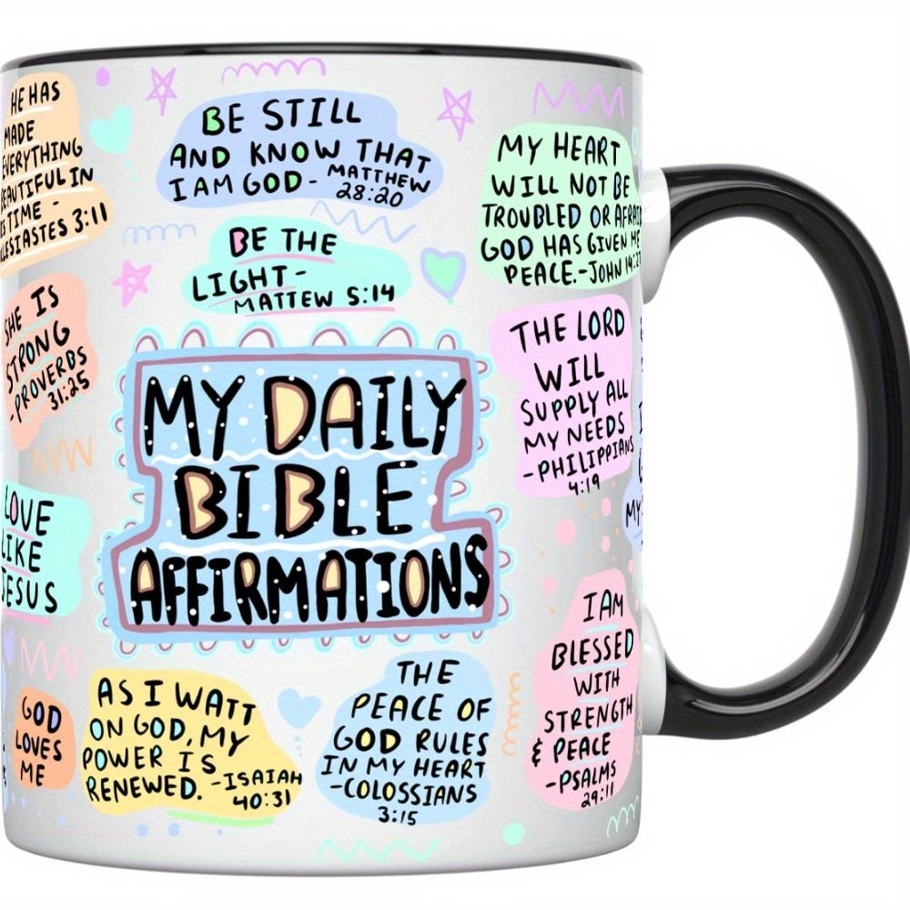 My Daily Christian Mug 15oz with Bible Verse and Scripture for Christmas & Halloween Birthday Gift Jesus Christ Bible Positive Ceramic Classic Beverage Cup