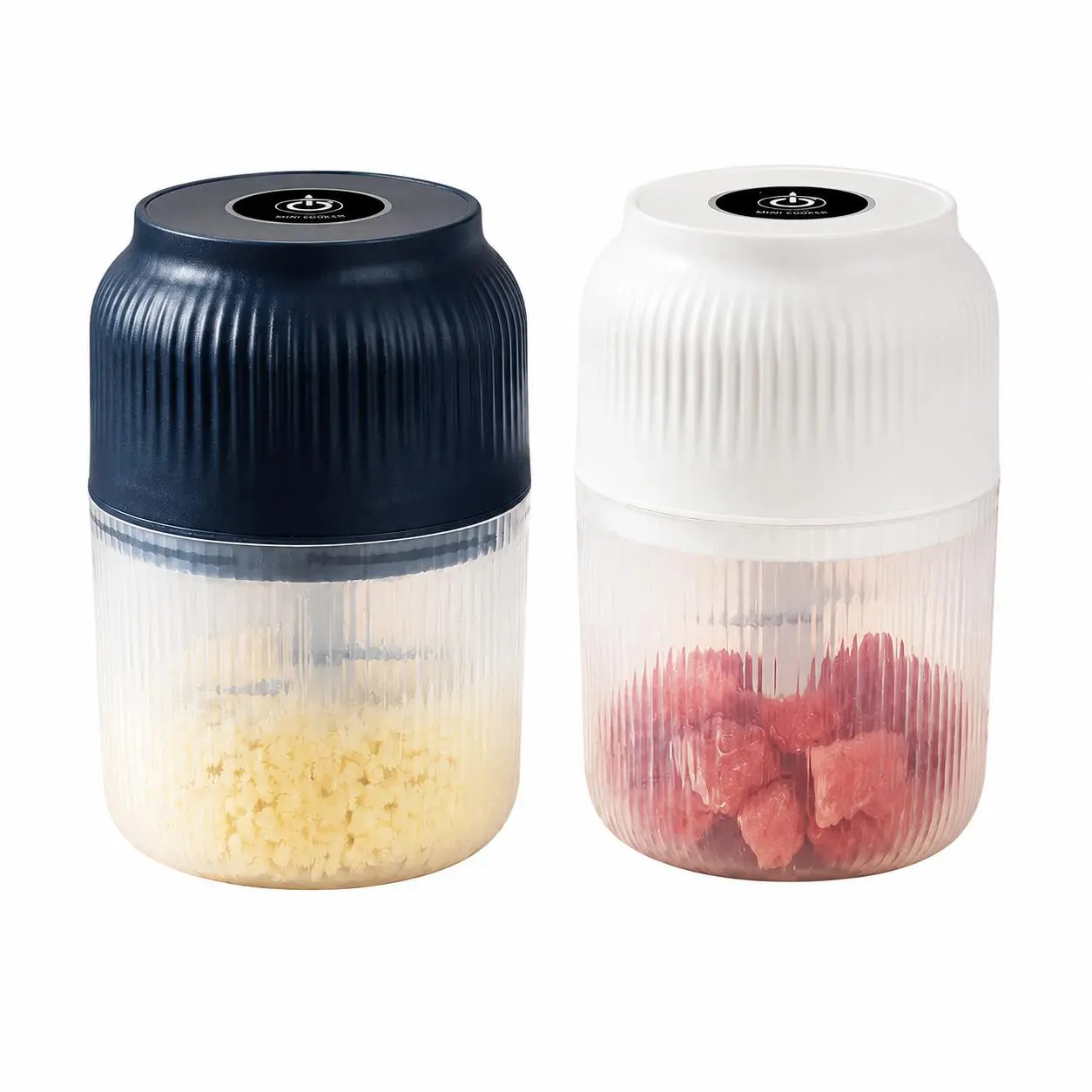 Upgraded 400ml USB-rechargeable electric food chopper with six stainless-steel blades for fast, consistent grinding of garlic, fresh herbs, cooked meats, and vegetables—compact, one-touch design ideal for home kitchens, meal prep, and outdoor camping use.