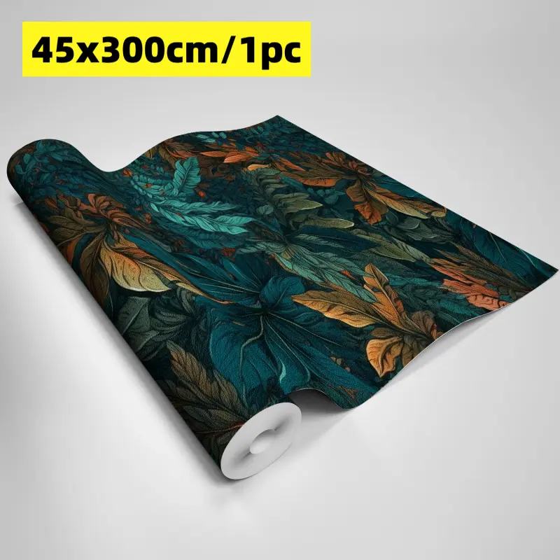45x300cm Large Roll Budget Wallpaper, Nordic Self-Adhesive Waterproof Wall Paper, Frosted Plant Pattern, Covers Kitchen Living Room