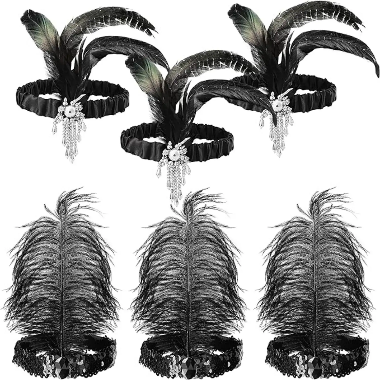 6pcs 1920s Feather Headband for Halloween Dance Party, Vintage Costume Headband Accessory for Women, Retro Style Hair Jewelry