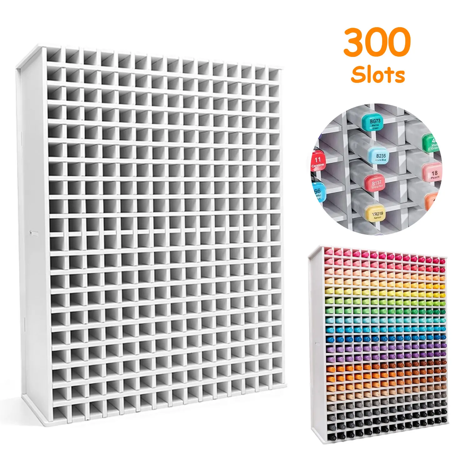 300 Slots Marker Storage Organizer, Removable Adjustable Dividers, Tool-Free Install Desktop Art Supply Holder for Markers, Crayons, Coloring Pens, Pencils & Brushes