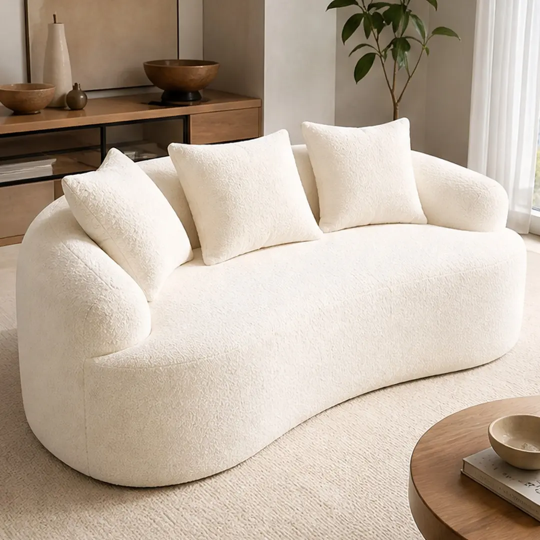 ARCH Curved Loveseat Sofa 2-Seater Chenille Compression Couch with 3 Pillows, 30D Foam Spring System, No Assembly Compact Sofa for Small Spaces Apartment Bedroom Living Room, 65L x 39.4W x 25.2H, White, Antique Green/Black/Blue/Coral Color Options