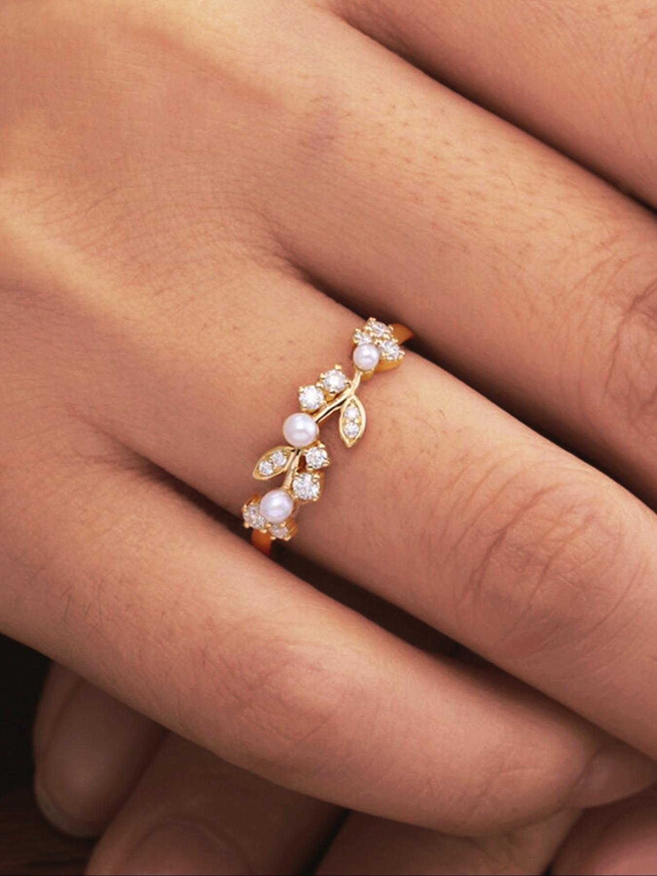 S925 Sterling Silver Faux Pearl & Artificial Zircon Decorated Ring, Vintage Style Ring for Women, Trendy All-match & Exquisite Jewelry for Birthday Gift, Vintage Rings, Promise Ring