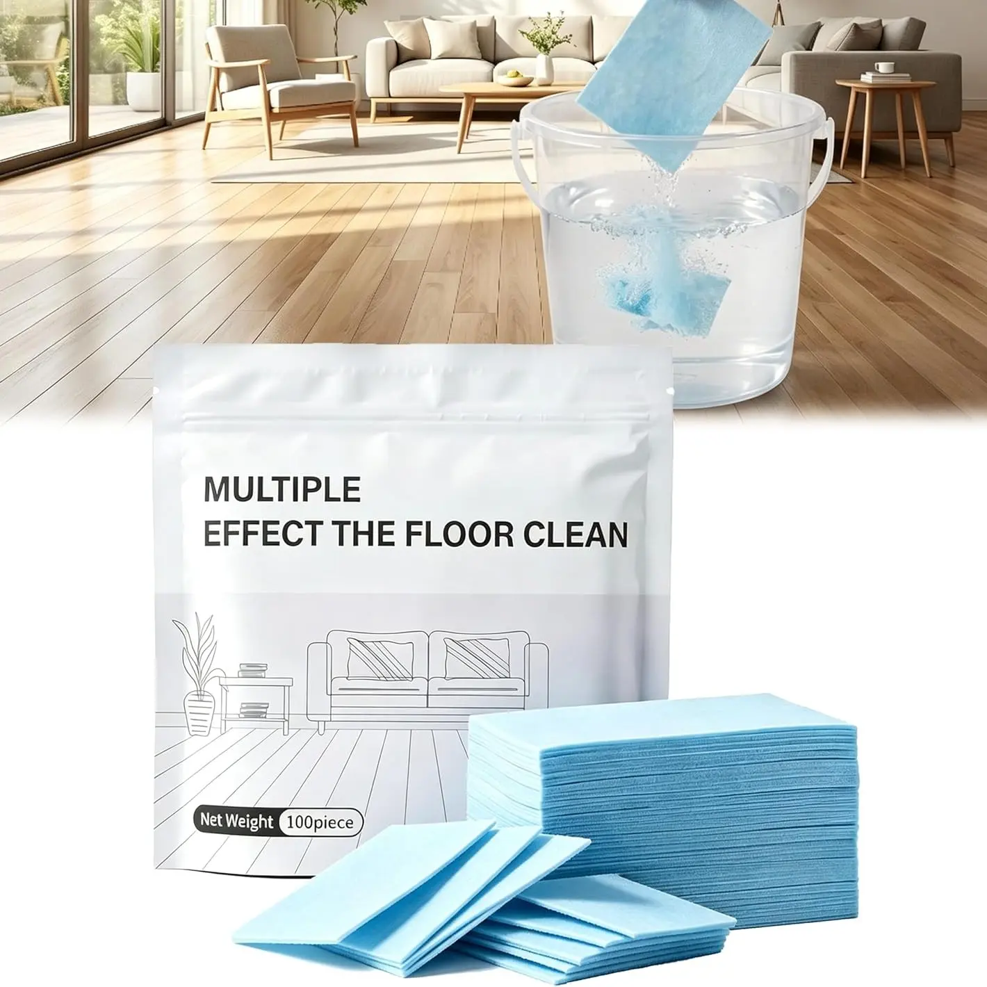 Multi-Effect Floor Cleaning Sheets Fast Dissolve Floor Cleaner Tablets for Wood Tile Marble Floors, Hard floor cleaner, Gentle Non-Irritating Floor Strips Remove Stains Pet Footprints, Shine Floor Care Sheets Safe for Kids Pets, Labor-Saving Household
