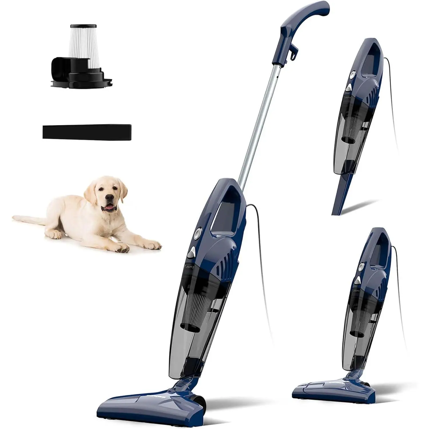 3-in-1 Handheld Self-standing Vacuum Cleaner with HEPA Filter, 16.4ft Cord, Lightweight Design, 180° Left-Right Steering for Hard Floors, Vinyl, Carpet (VA001)