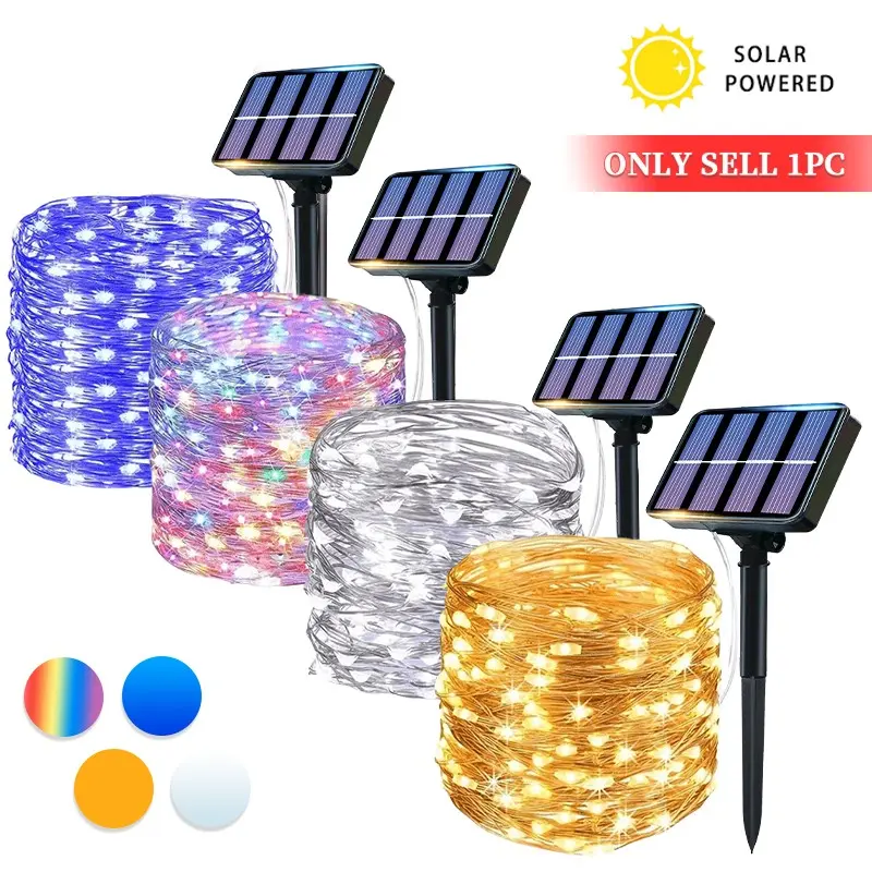 Solar Powered LED Copper Wire Light String, Customizable DIY String Lights, Decorative LED Light, Suitable for Decorating Christmas, Halloween, Thanksgiving Birthdays, Parties, Weddings, Gardens, Courtyards, and Paths with Atmospheric Lighting.