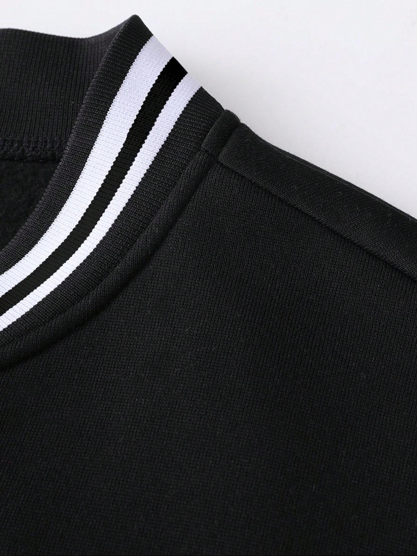 Men's Letter Print Knit Baseball Collar Bomber Jacket, Loose Casual Sporty Long Sleeve Varsity Jacket for Fall & Winter, Men's Outerwear for Daily Wear