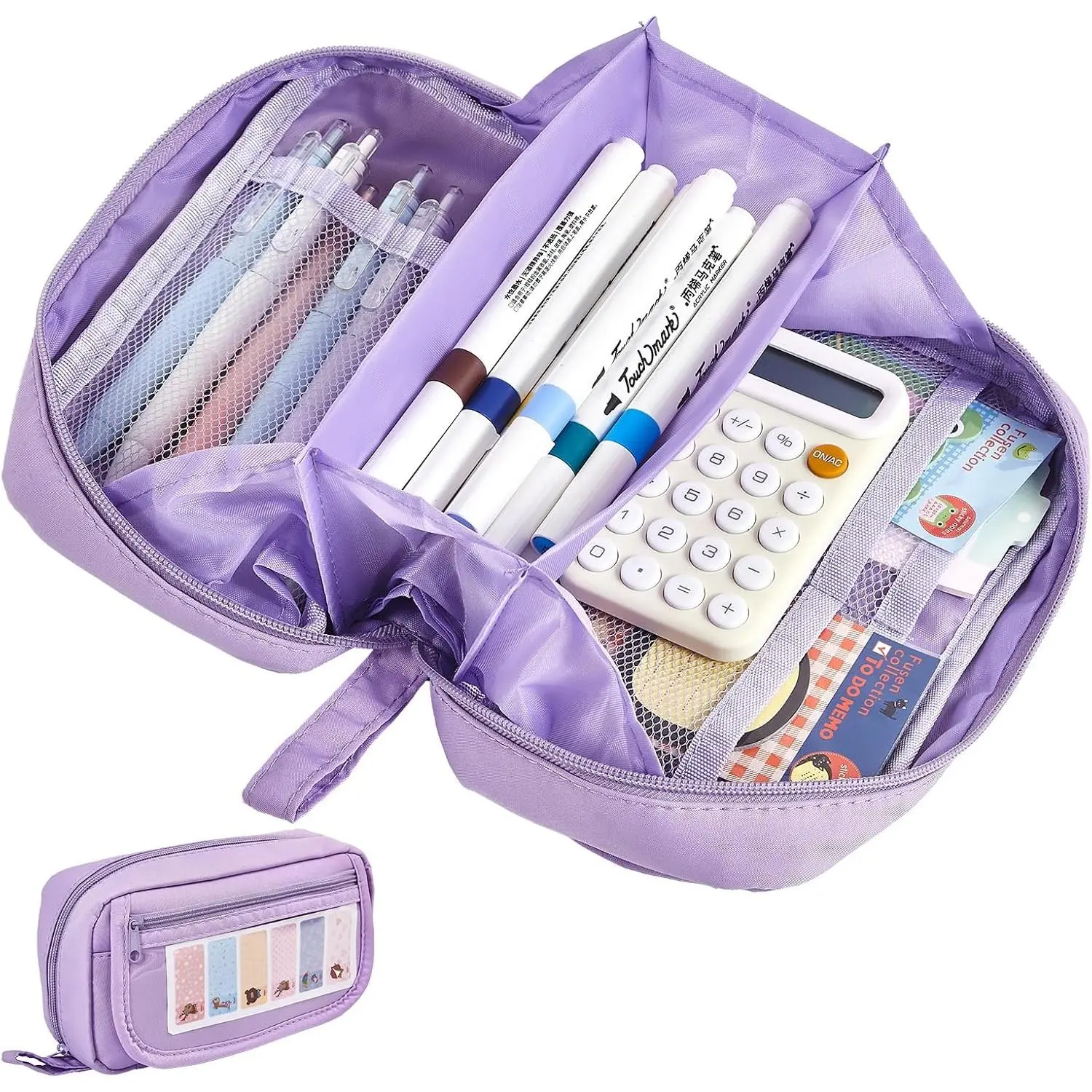Polyester Large Pencil Case - Full-Opening Zippered Organizer, Multi-Compartment Portable Pen Holder for Teens, Office College School Stationery