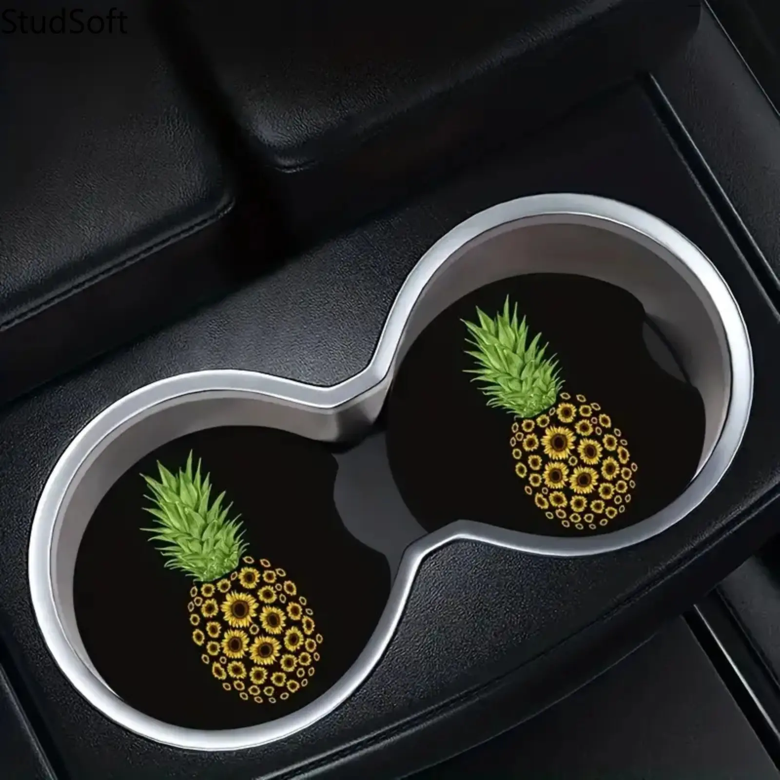 Summer Car Coasters for Cup Holders 2Pcs Pineapple Sunflower Rubber Car Coaster Absorbent Auto Cup Holder Inserts Cute Tropical Car Decor Gifts,back to school,back to school haul