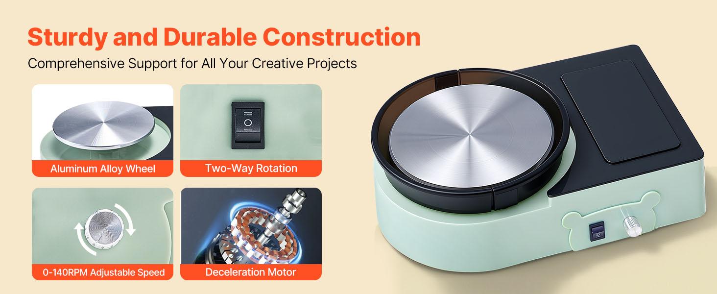 VEVOR Pottery Wheel for Kids and Adults - Complete Pottery Kit with 6" Turntable Clay Art Supplies Sculpting Tools, Mini Clay Making Pottery Wheel with Storage Design, Crafts Christmas Gifts, Green