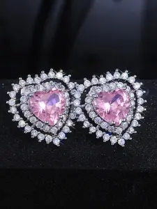1 pair of fashionable cubic zirconia personalized girl peach heart earrings earrings