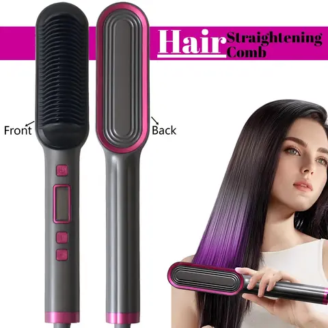 Professional Straightening Comb, Hair Straightener Comb, Ceramic Flat Iron Brush, Fast Heating, Adjustable Temperature, Dry & Wet Use, Best Gift for Women