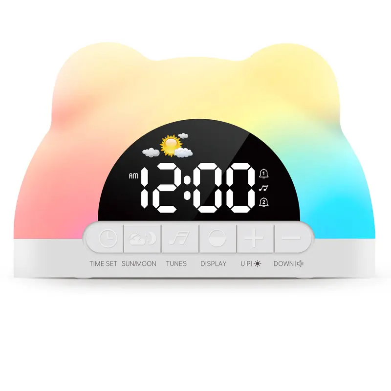 Kids OK to Wake Alarm Clock, Cat Shaped Clock with 12 Colors Night Light, Soothing Sounds, Child Lock and Dual Alarms, Sleep Training Clock, Birthday Gift for Boys & Girls, Desk Alarm Clock