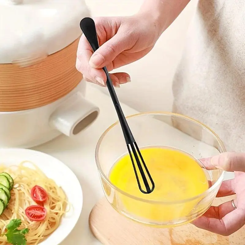 Black Compact Plastic Double-Ended Tiny Spoon-Spatula Handle Egg Blender, 22x2cm Reusable Mini Whisk Spoon Hand Mixer for Home Baking, Kitchen Utensils & Gadgets