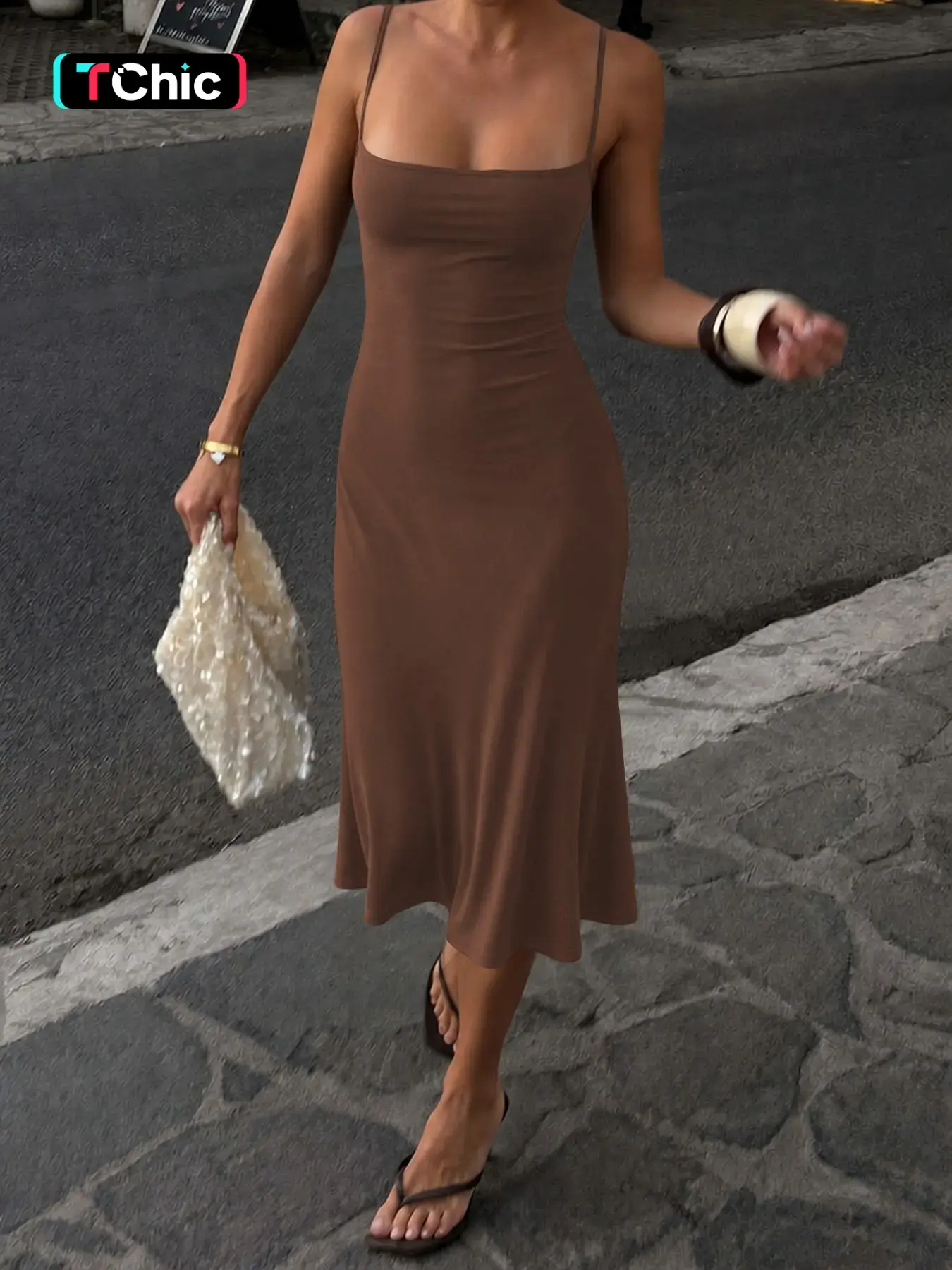 Women's Basic Solid Color Bodycon Slip Dress, Sleeveless Backless Spaghetti Straps Plain Slim Fit Midi Dress, Party Club Date Holiday Daily Casual Elegant Dresses For Ladies All Seasons Summer Fashion Clothes Wear
