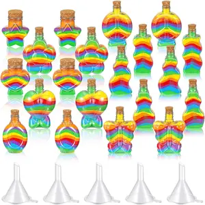 20 Pcs Plastic Sand Art Bottles Bulk Containers with Plastic Funnels for Painting Crafts DIY Wedding Birthday Party Decoration, 10 Style Without Sand(Cork Stoppers)fidget toys