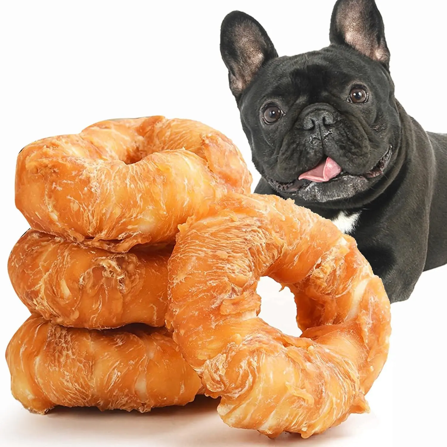 Dog Donut Treats, Chicken Wrapped Rawhide Donuts | Dental Care Dog Chews (Pack of 4) Long Lasting Dog Treats for Small Medium Large Dogs