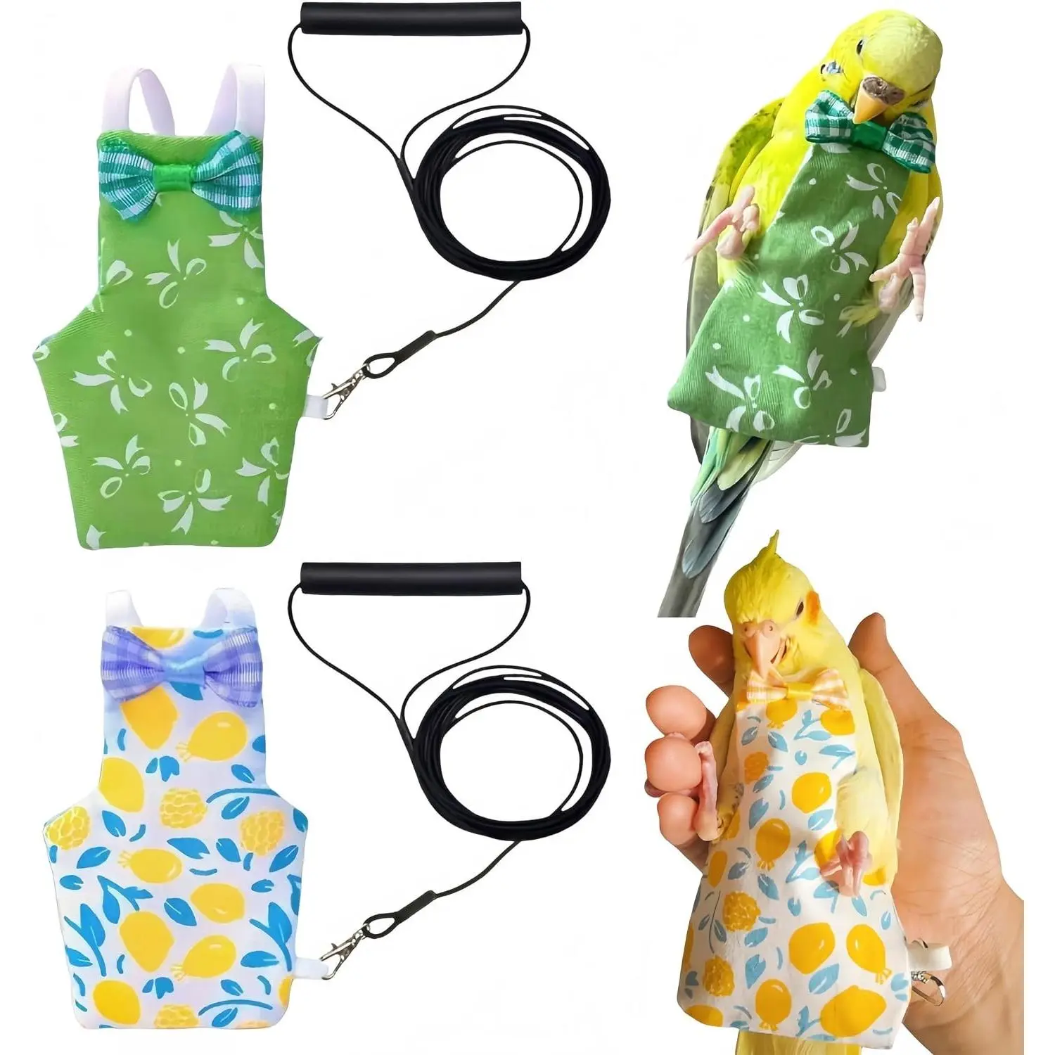 2Pcs Bird Diaper Harness Flight Suit with 2 80-Inch Flying Leashes, Parrot Nappy Pigeon Urine Pants for Cockatiel Conure Macaw Budgies Parakeet