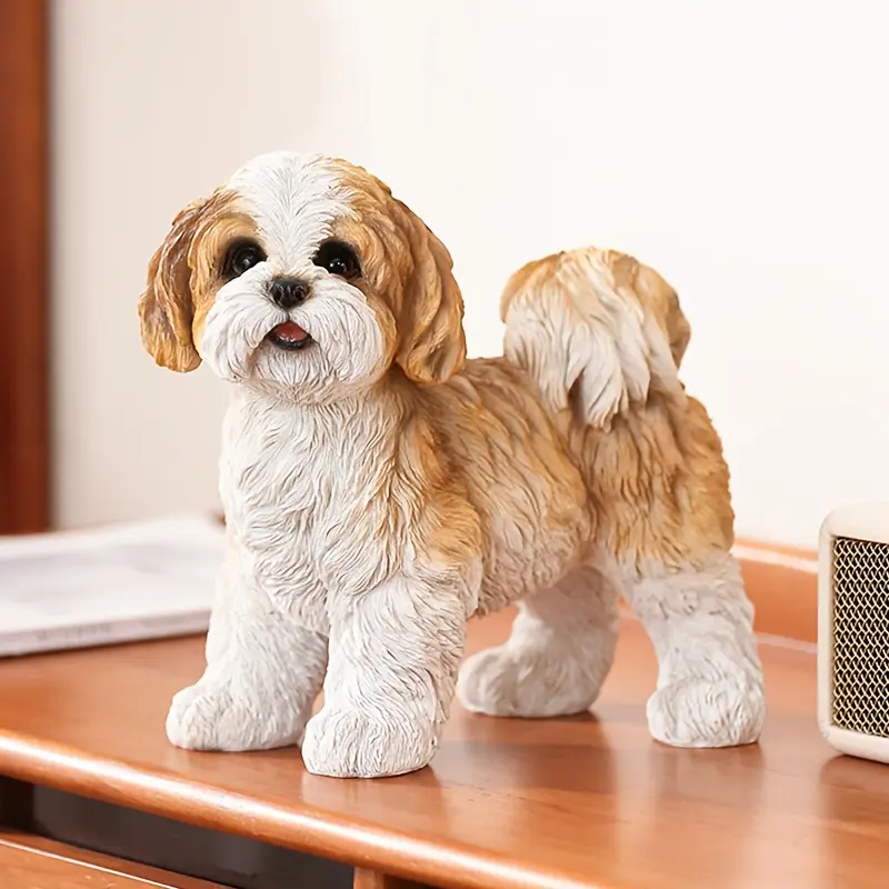 1-Piece Realistic Resin Classic Shih Tzu Dog Figurine - Non-Electric Tabletop Ornament, Garden Decor, Animal Sculpture, Home Supplies Gift Idea for Versatile Room Styles, One-Piece